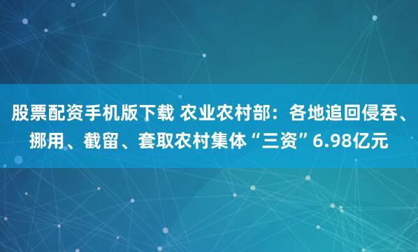 股票配资手机版下载 农业农村部：各地追回侵吞、挪用、截留、套取农村集体“三资”6.98亿元